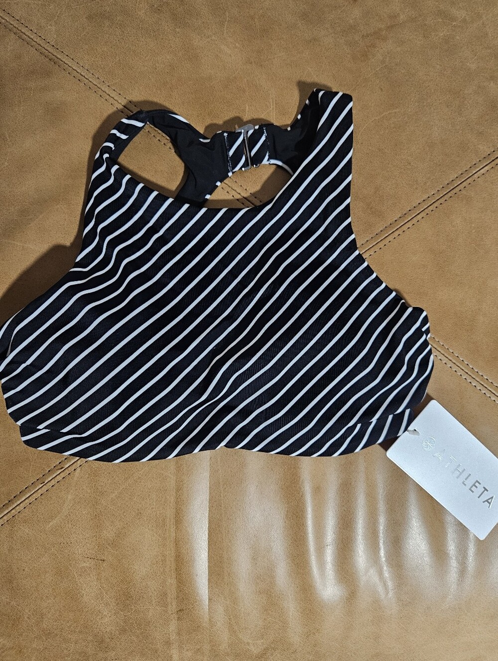 Athleta Black & White Striped  High-Neck Bikini Top